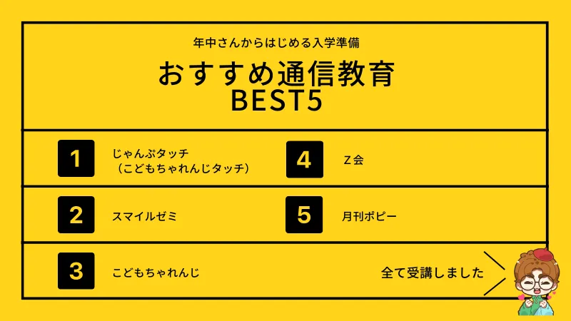 年中さんから始める入学準備おすすめ通信教育ベスト5